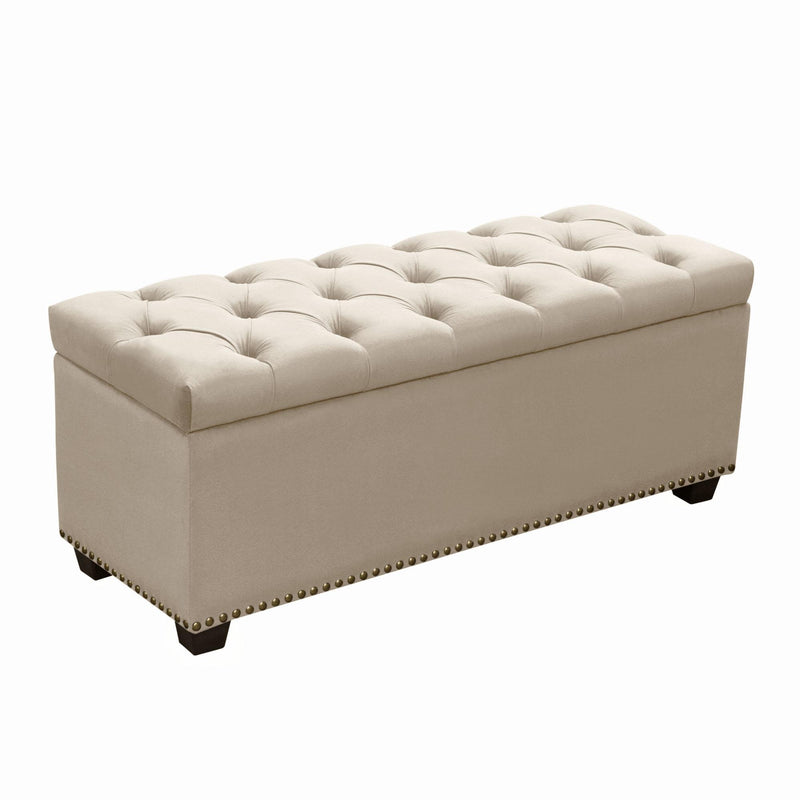 Majestic Tufted Velvet Lift-Top Storage Trunk w/ Nail Head Accent by Diamond Sofa - Tan Velvet - Furniture City (CA)l