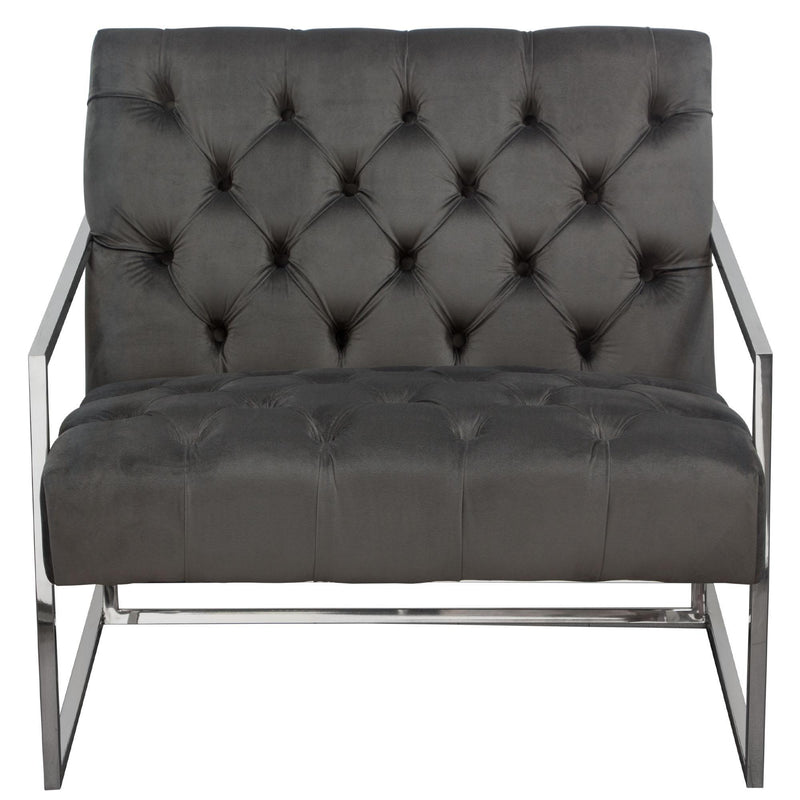 Luxe Accent Chair in Dusk Grey Tufted Velvet Fabric with Polished Stainless Steel Frame by Diamond Sofa - Furniture City (CA)l