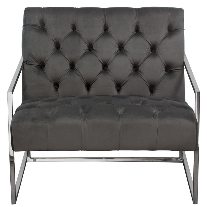 Luxe Accent Chair in Dusk Grey Tufted Velvet Fabric with Polished Stainless Steel Frame by Diamond Sofa