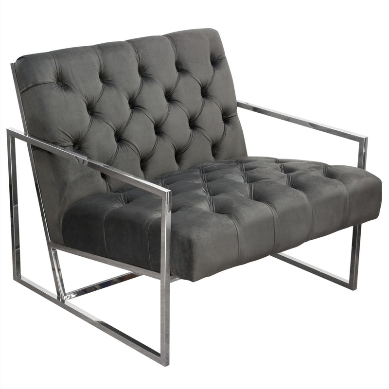 Luxe Accent Chair in Dusk Grey Tufted Velvet Fabric with Polished Stainless Steel Frame by Diamond Sofa - Furniture City (CA)l