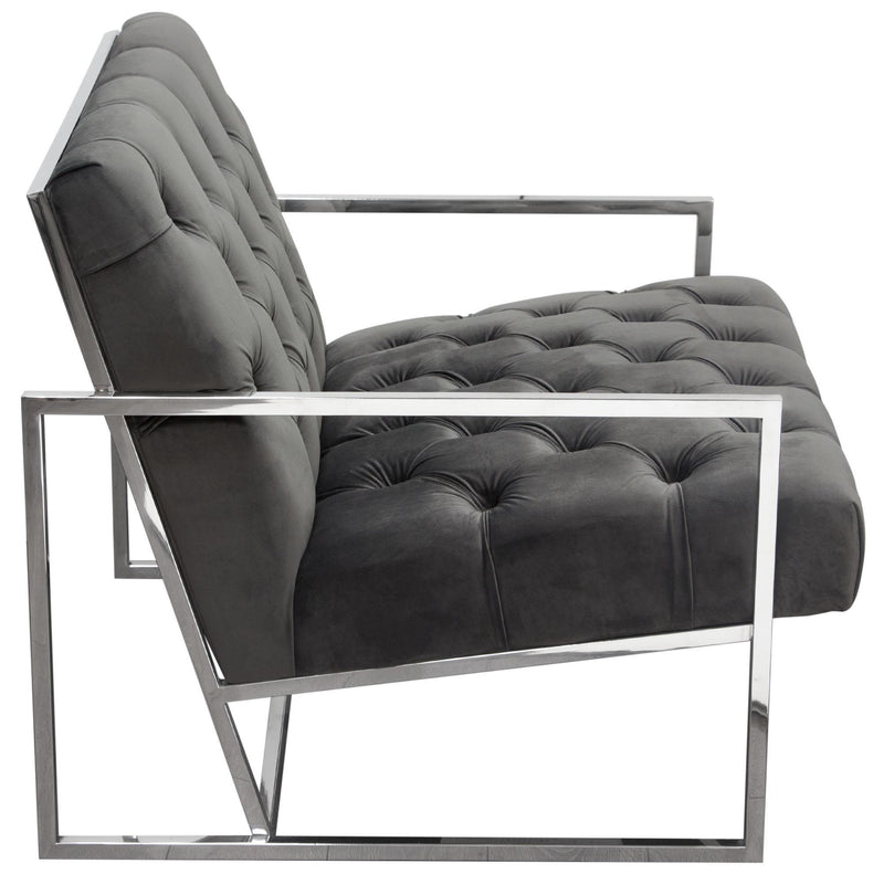 Luxe Accent Chair in Dusk Grey Tufted Velvet Fabric with Polished Stainless Steel Frame by Diamond Sofa - Furniture City (CA)l