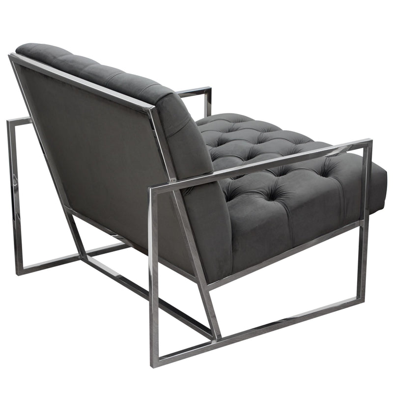 Luxe Accent Chair in Dusk Grey Tufted Velvet Fabric with Polished Stainless Steel Frame by Diamond Sofa - Furniture City (CA)l
