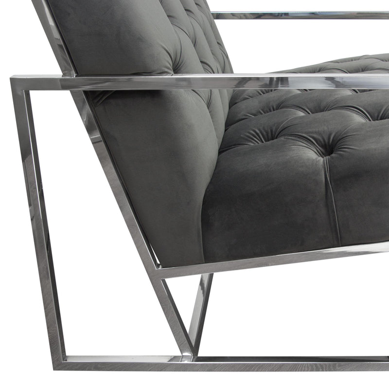 Luxe Accent Chair in Dusk Grey Tufted Velvet Fabric with Polished Stainless Steel Frame by Diamond Sofa - Furniture City (CA)l
