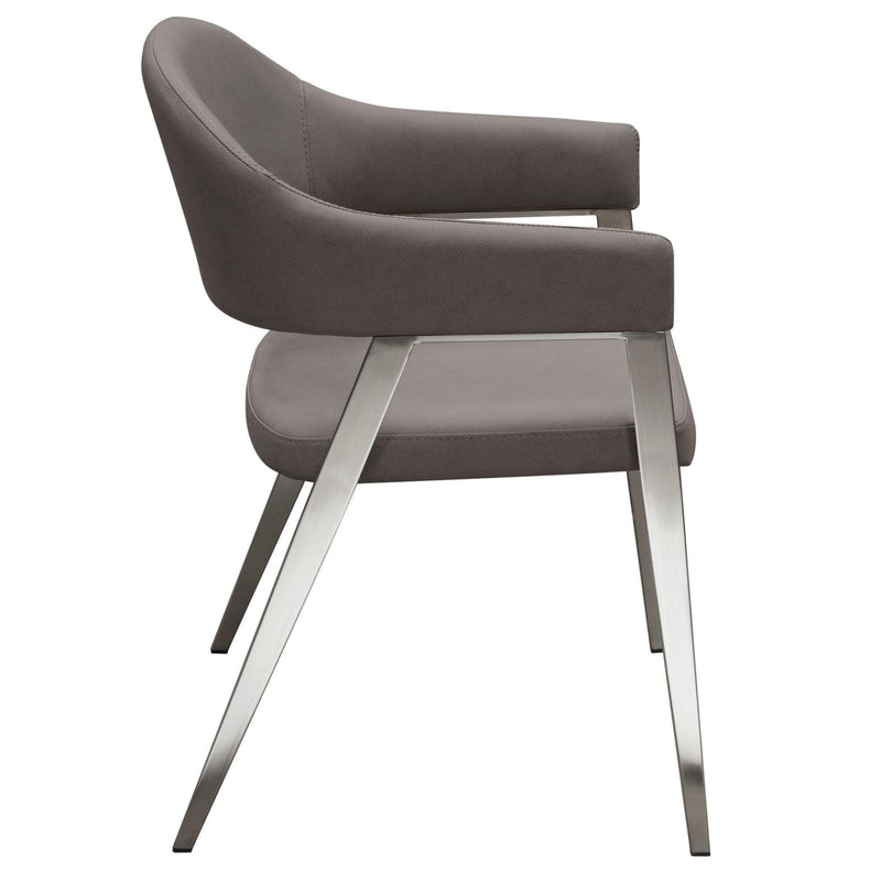Adele Set of Two Dining/Accent Chairs in Grey Leatherette w/ Brushed Stainless Steel Leg by Diamond Sofa - Furniture City (CA)l