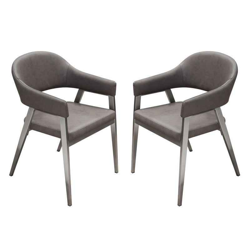 Adele Set of Two Dining/Accent Chairs in Grey Leatherette w/ Brushed Stainless Steel Leg by Diamond Sofa - Furniture City (CA)l