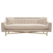 Croft Fabric Sofa in Sand Linen Fabric w/ Accent Pillows and Gold Metal Criss-Cross Frame by Diamond Sofa - Furniture City (CA)l