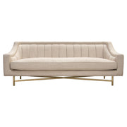 Croft Fabric Sofa in Sand Linen Fabric w/ Accent Pillows and Gold Metal Criss-Cross Frame by Diamond Sofa - Furniture City (CA)l