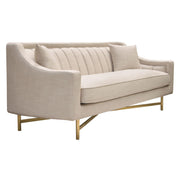 Croft Fabric Sofa in Sand Linen Fabric w/ Accent Pillows and Gold Metal Criss-Cross Frame by Diamond Sofa - Furniture City (CA)l