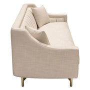 Croft Fabric Sofa in Sand Linen Fabric w/ Accent Pillows and Gold Metal Criss-Cross Frame by Diamond Sofa - Furniture City (CA)l