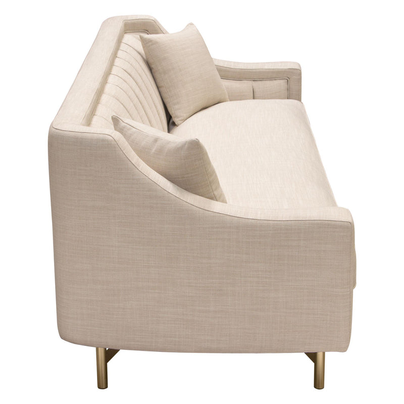 Croft Fabric Sofa in Sand Linen Fabric w/ Accent Pillows and Gold Metal Criss-Cross Frame by Diamond Sofa - Furniture City (CA)l