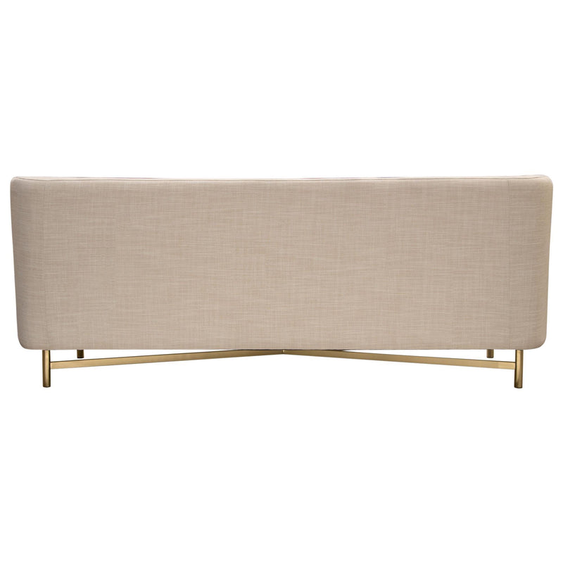 Croft Fabric Sofa in Sand Linen Fabric w/ Accent Pillows and Gold Metal Criss-Cross Frame by Diamond Sofa - Furniture City (CA)l