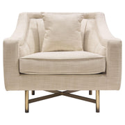 Croft Fabric Chair in Sand Linen Fabric w/ Accent Pillow and Gold Metal Criss-Cross Frame by Diamond Sofa - Furniture City (CA)l