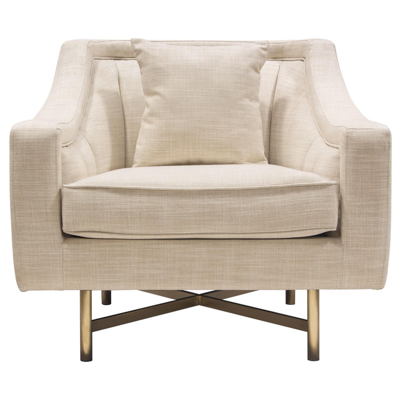 Croft Fabric Chair in Sand Linen Fabric w/ Accent Pillow and Gold Metal Criss-Cross Frame by Diamond Sofa - Furniture City (CA)l