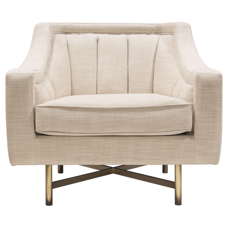 Croft Fabric Chair in Sand Linen Fabric w/ Accent Pillow and Gold Metal Criss-Cross Frame by Diamond Sofa - Furniture City (CA)l