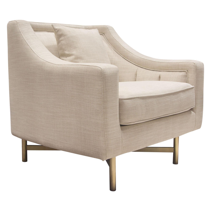 Croft Fabric Chair in Sand Linen Fabric w/ Accent Pillow and Gold Metal Criss-Cross Frame by Diamond Sofa - Furniture City (CA)l