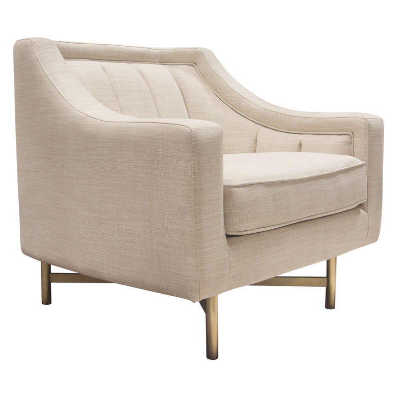 Croft Fabric Chair in Sand Linen Fabric w/ Accent Pillow and Gold Metal Criss-Cross Frame by Diamond Sofa - Furniture City (CA)l