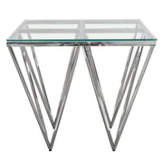Omni Square End Table with Clear Tempered Glass Top and Polished Stainless Steel Base by Diamond Sofa - Furniture City (CA)l