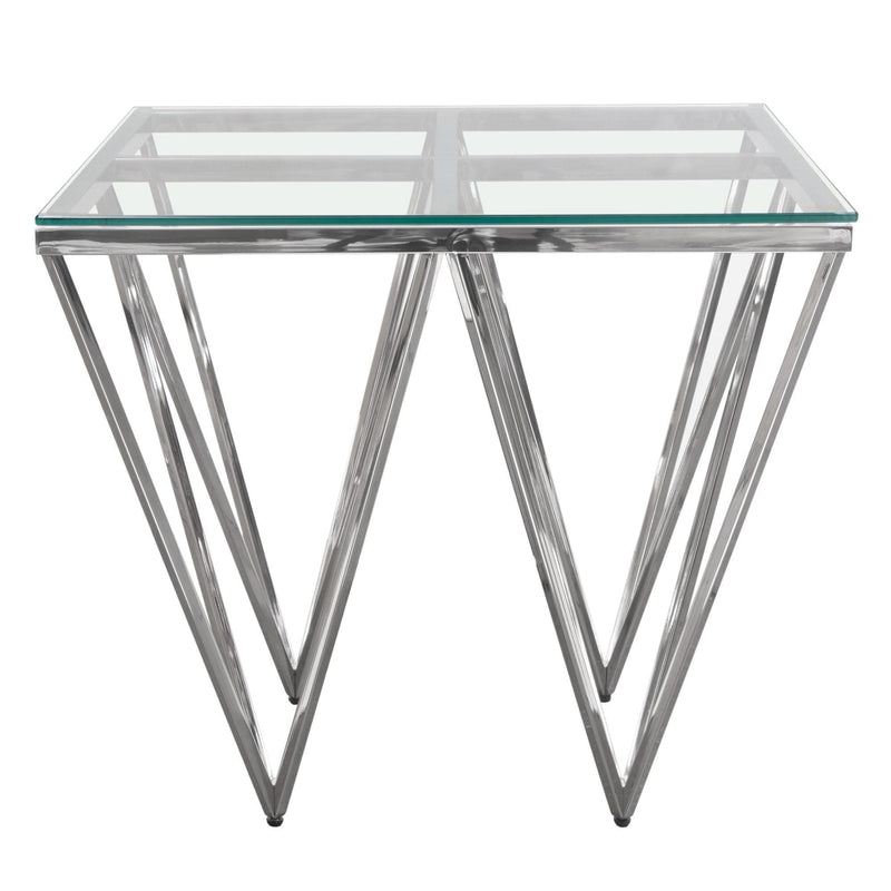 Omni Square End Table with Clear Tempered Glass Top and Polished Stainless Steel Base by Diamond Sofa - Furniture City (CA)l