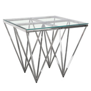 Omni Square End Table with Clear Tempered Glass Top and Polished Stainless Steel Base by Diamond Sofa - Furniture City (CA)l