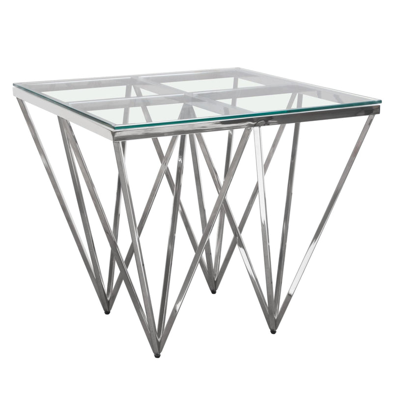 Omni Square End Table with Clear Tempered Glass Top and Polished Stainless Steel Base by Diamond Sofa - Furniture City (CA)l