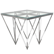 Omni Square End Table with Clear Tempered Glass Top and Polished Stainless Steel Base by Diamond Sofa - Furniture City (CA)l
