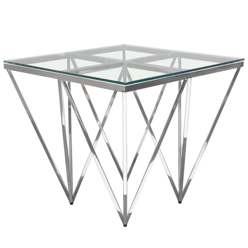 Omni Square End Table with Clear Tempered Glass Top and Polished Stainless Steel Base by Diamond Sofa - Furniture City (CA)l