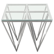 Omni Square End Table with Clear Tempered Glass Top and Polished Stainless Steel Base by Diamond Sofa - Furniture City (CA)l