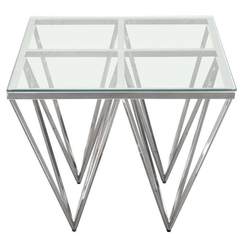 Omni Square End Table with Clear Tempered Glass Top and Polished Stainless Steel Base by Diamond Sofa - Furniture City (CA)l