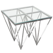 Omni Square End Table with Clear Tempered Glass Top and Polished Stainless Steel Base by Diamond Sofa - Furniture City (CA)l