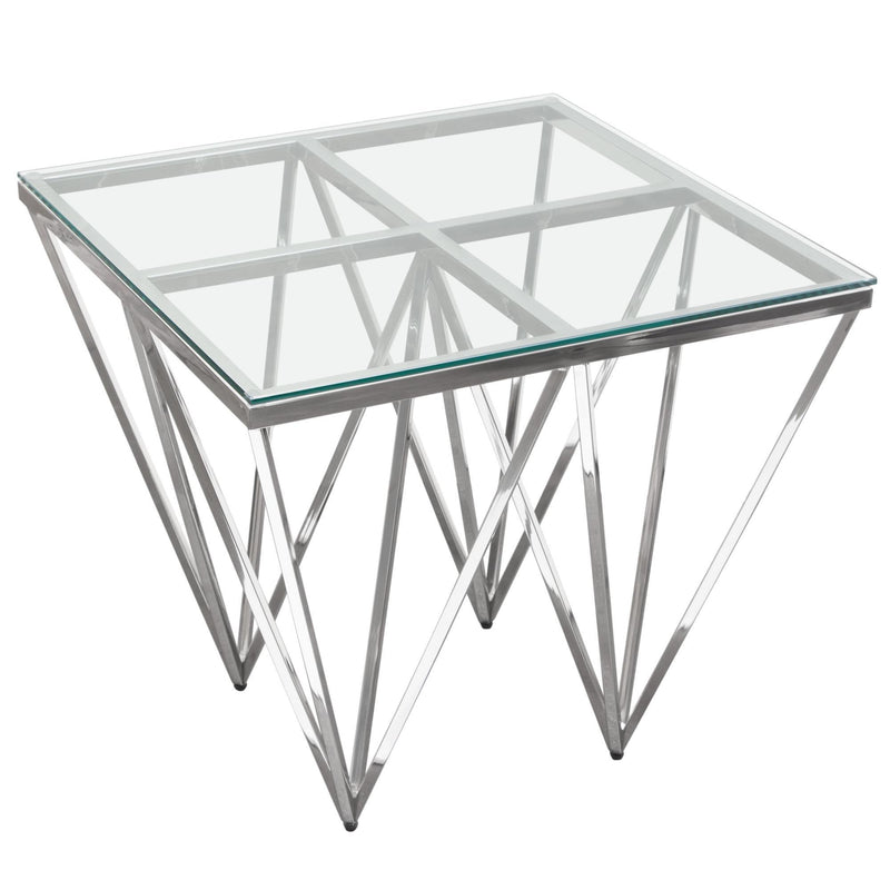 Omni Square End Table with Clear Tempered Glass Top and Polished Stainless Steel Base by Diamond Sofa - Furniture City (CA)l