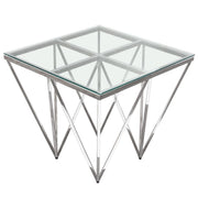 Omni Square End Table with Clear Tempered Glass Top and Polished Stainless Steel Base by Diamond Sofa - Furniture City (CA)l