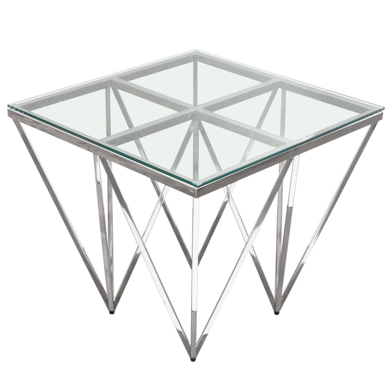 Omni Square End Table with Clear Tempered Glass Top and Polished Stainless Steel Base by Diamond Sofa - Furniture City (CA)l