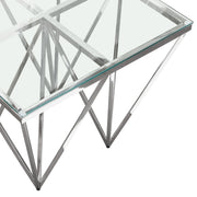 Omni Square End Table with Clear Tempered Glass Top and Polished Stainless Steel Base by Diamond Sofa - Furniture City (CA)l