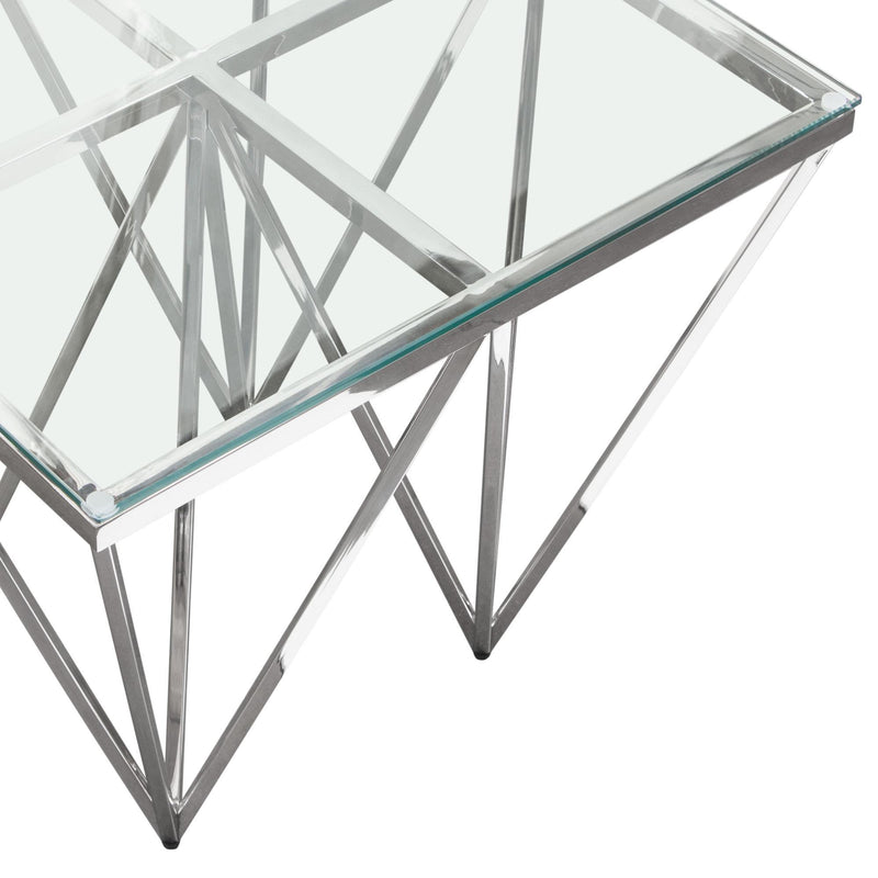 Omni Square End Table with Clear Tempered Glass Top and Polished Stainless Steel Base by Diamond Sofa - Furniture City (CA)l