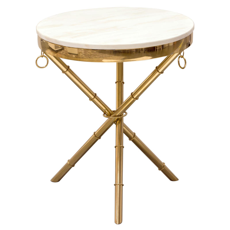 Reed Round Accent Table with White Marble Top and Gold Finished Metal Base by Diamond Sofa - Furniture City (CA)l