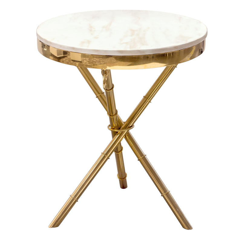 Reed Round Accent Table with White Marble Top and Gold Finished Metal Base by Diamond Sofa - Furniture City (CA)l