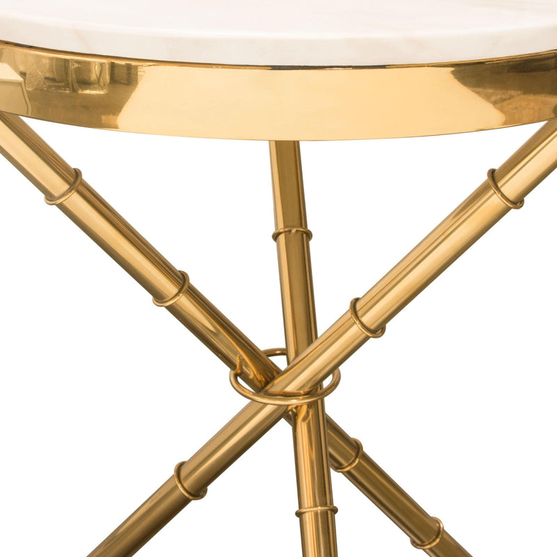 Reed Round Accent Table with White Marble Top and Gold Finished Metal Base by Diamond Sofa - Furniture City (CA)l