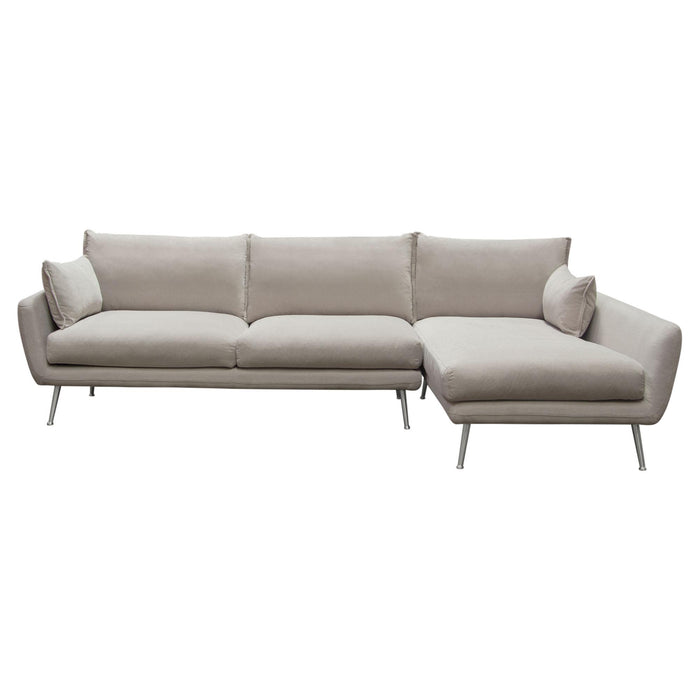 Vantage RF 2PC Sectional in Light Flax Fabric w/ Feather Down Seating & Brushed Metal Legs by Diamond Sofa