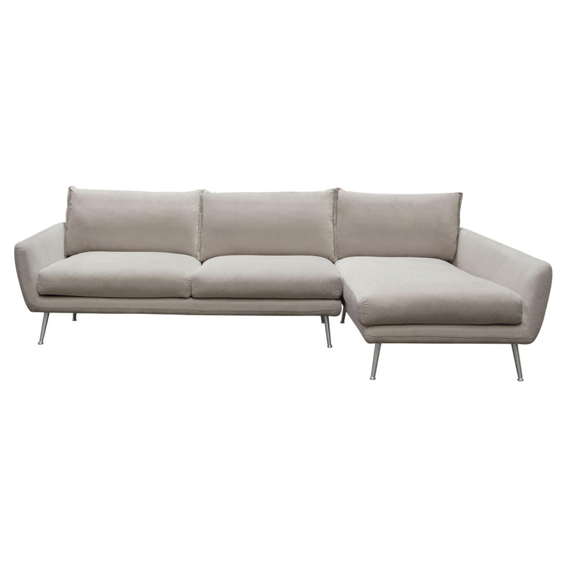 Vantage RF 2PC Sectional in Light Flax Fabric w/ Feather Down Seating & Brushed Metal Legs by Diamond Sofa - Furniture City (CA)l