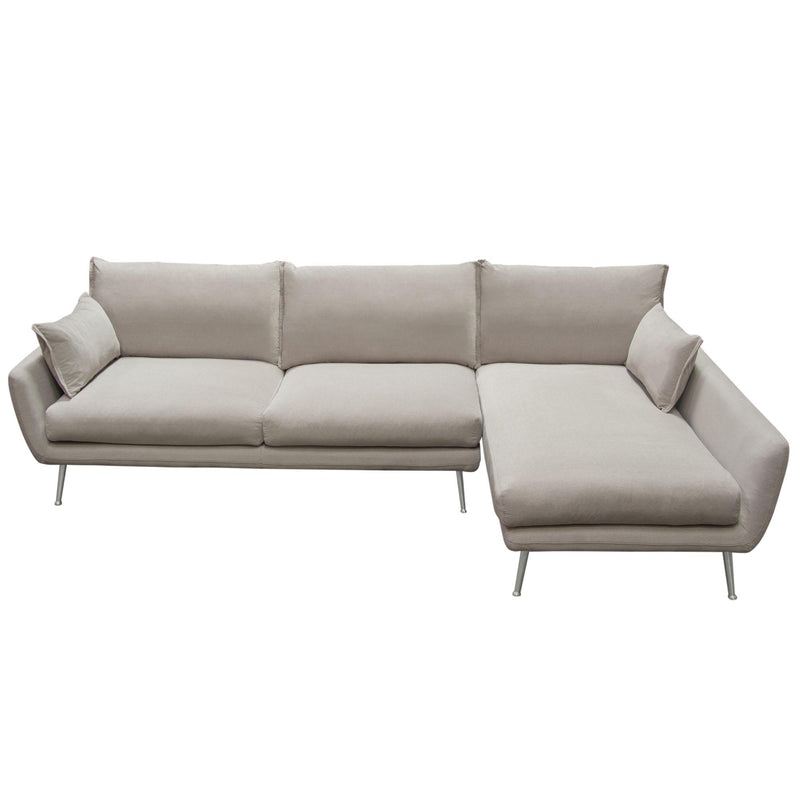 Vantage RF 2PC Sectional in Light Flax Fabric w/ Feather Down Seating & Brushed Metal Legs by Diamond Sofa - Furniture City (CA)l