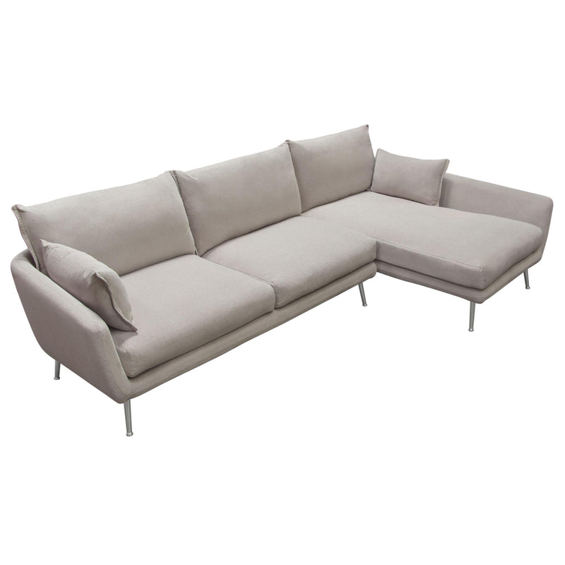 Vantage RF 2PC Sectional in Light Flax Fabric w/ Feather Down Seating & Brushed Metal Legs by Diamond Sofa - Furniture City (CA)l