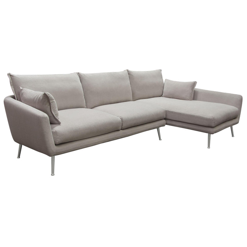 Vantage RF 2PC Sectional in Light Flax Fabric w/ Feather Down Seating & Brushed Metal Legs by Diamond Sofa - Furniture City (CA)l