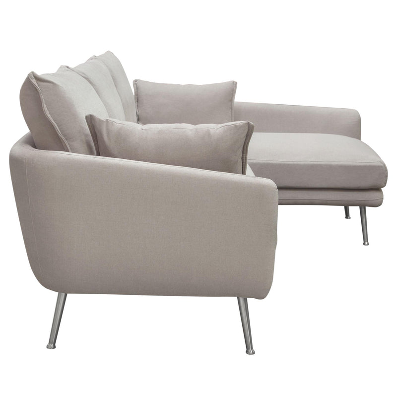 Vantage RF 2PC Sectional in Light Flax Fabric w/ Feather Down Seating & Brushed Metal Legs by Diamond Sofa - Furniture City (CA)l