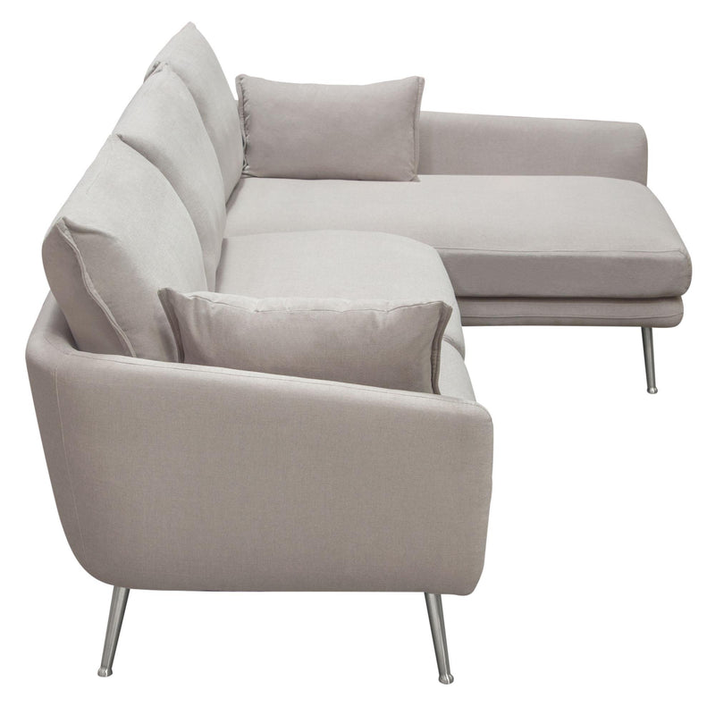 Vantage RF 2PC Sectional in Light Flax Fabric w/ Feather Down Seating & Brushed Metal Legs by Diamond Sofa - Furniture City (CA)l
