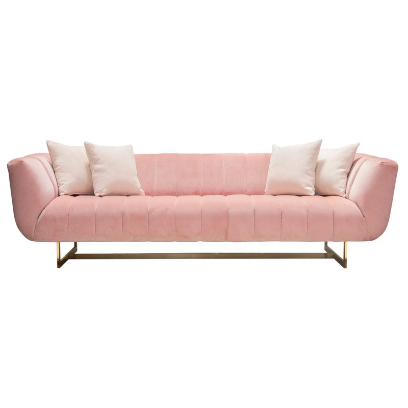Venus Sofa in Blush Pink Velvet w/ Contrasting Pillows & Gold Finished Metal Base by Diamond Sofa - Furniture City (CA)l