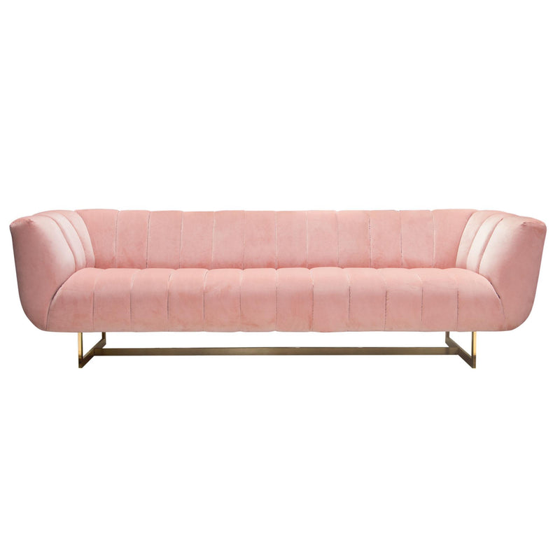 Venus Sofa in Blush Pink Velvet w/ Contrasting Pillows & Gold Finished Metal Base by Diamond Sofa - Furniture City (CA)l