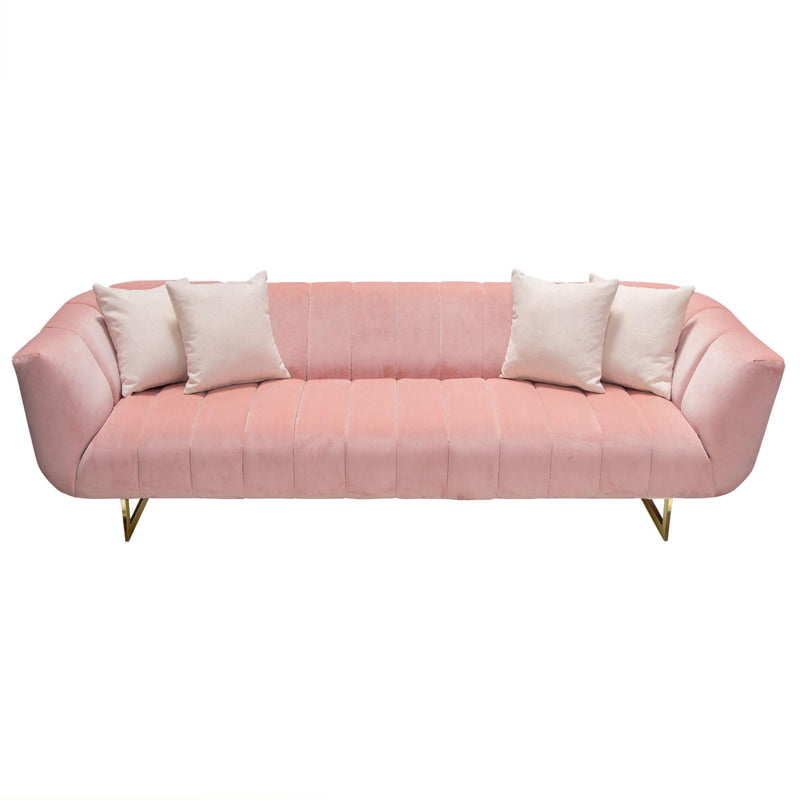 Venus Sofa in Blush Pink Velvet w/ Contrasting Pillows & Gold Finished Metal Base by Diamond Sofa - Furniture City (CA)l