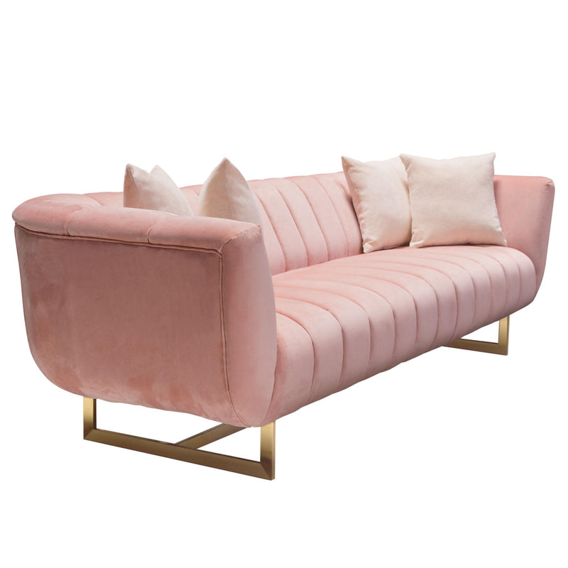 Venus Sofa in Blush Pink Velvet w/ Contrasting Pillows & Gold Finished Metal Base by Diamond Sofa - Furniture City (CA)l