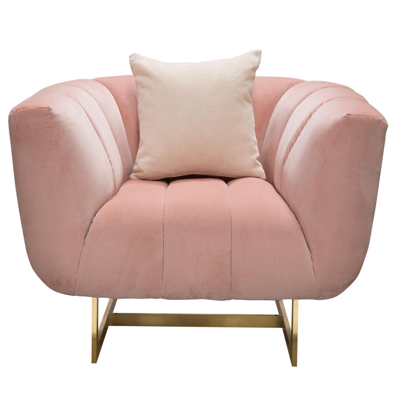 Venus Chair in Blush Pink Velvet w/ Contrasting Pillows & Gold Finished Metal Base by Diamond Sofa - Furniture City (CA)l