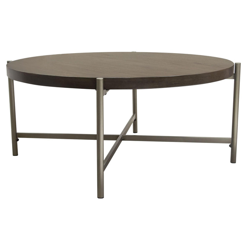 Atwood 40" Round Cocktail Table w/ Grey Oak Veneer Top & Brushed Silver Metal Base by Diamond Sofa - Furniture City (CA)l